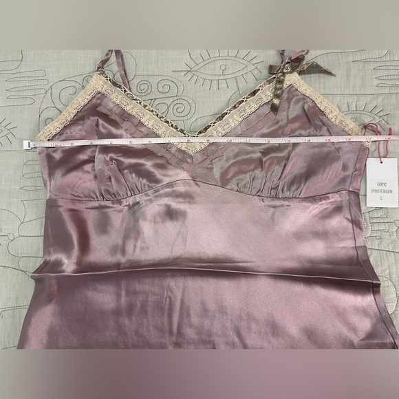 NEW Gold Hawk Silk Chemise Lace Cami Bow Detail Sz L Mauve Shadow - Picture 2 of 7